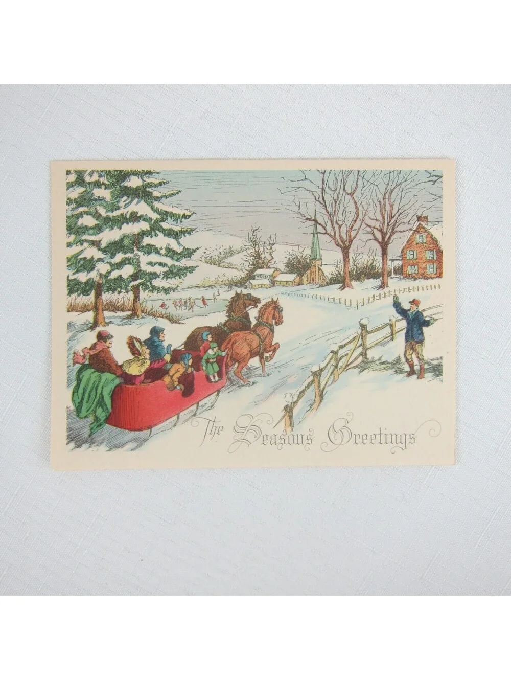 Vintage Sample Christmas Cards Lot 4 Snowy Scenes Sledding House Night USA Litho